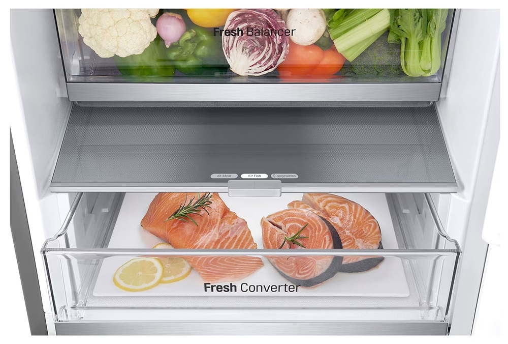 LG GBV7180CPY hamvasezüst, alulfagyasztós, Hűtő:234L, Fagyasztó:110L, DoorCooling + LINEAR Cooling hűtőszekrény