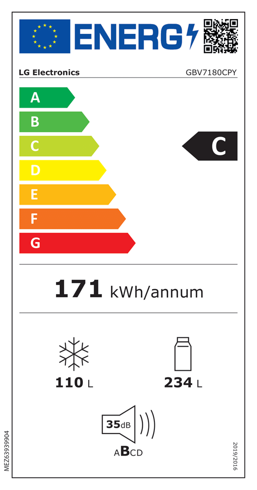LG GBV7180CPY hamvasezüst, alulfagyasztós, Hűtő:234L, Fagyasztó:110L, DoorCooling + LINEAR Cooling hűtőszekrény