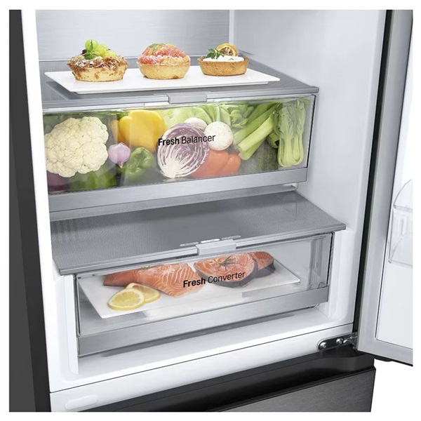 LG GBV7280CEV fekete, alulfagyasztós, Hűtő:277L, Fagyasztó:110L, DoorCooling hűtőszekrény (Újszerű)