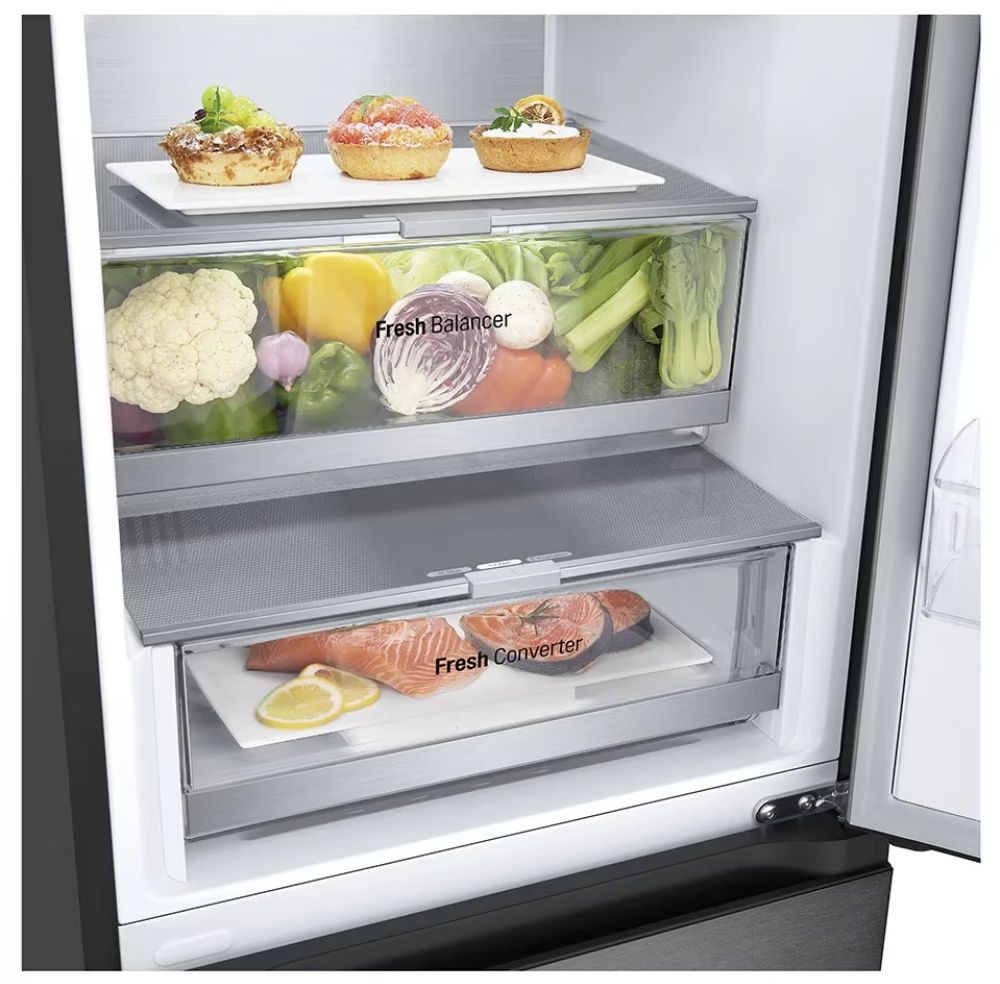 LG GBV7280CEV fekete, alulfagyasztós, Hűtő:277L, Fagyasztó:110L, DoorCooling hűtőszekrény (Újszerű)