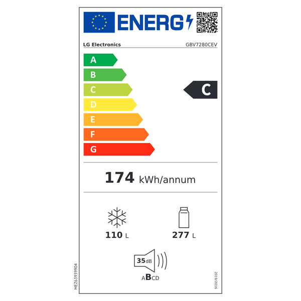 LG GBV7280CEV fekete, alulfagyasztós, Hűtő:277L, Fagyasztó:110L, DoorCooling hűtőszekrény (Újszerű)