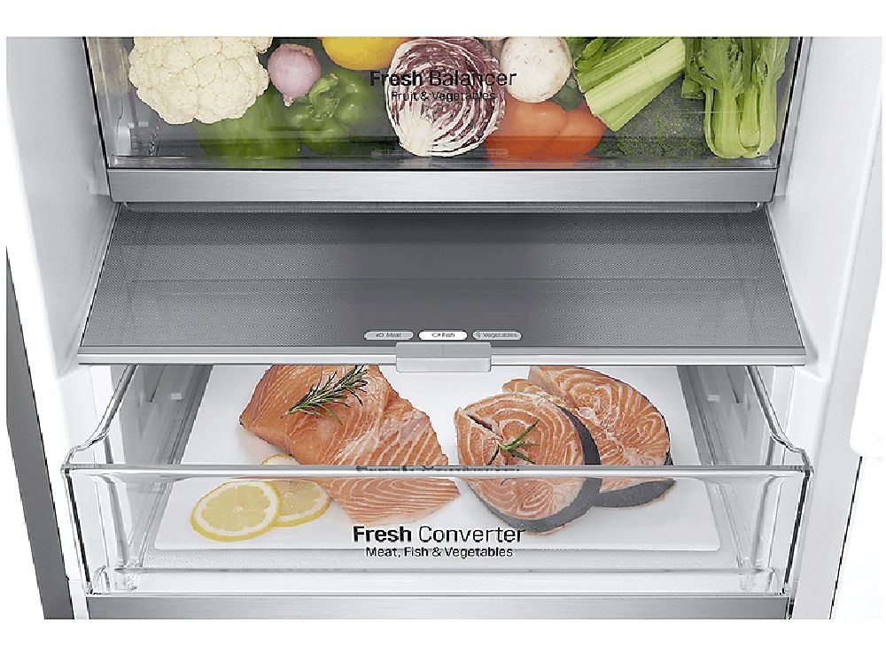 LG GBV7280CMB ezüst, alulfagyasztós, Side-by-Side, Hűtő:277L, Fagyasztó:110L, DoorCooling hűtőszekrény