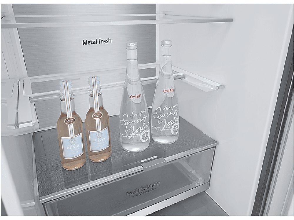 LG GBV7280CMB ezüst, alulfagyasztós, Side-by-Side, Hűtő:277L, Fagyasztó:110L, DoorCooling hűtőszekrény