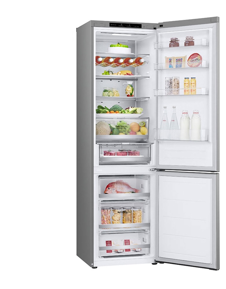 LG GBV7280DPY hamvasezüst, alulfagyasztós, Hűtő:277L, Fagyasztó:110L, DoorCooling + LINEAR Cooling hűtőszekrény
