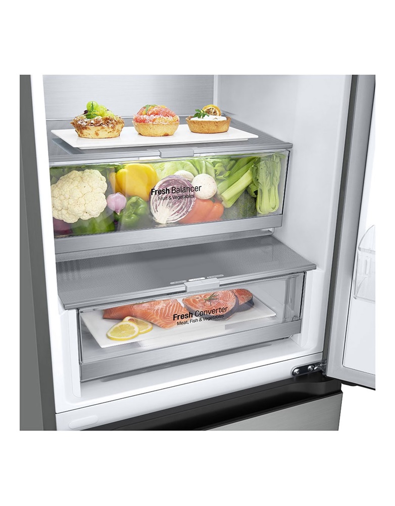LG GBV7280DPY hamvasezüst, alulfagyasztós, Hűtő:277L, Fagyasztó:110L, DoorCooling + LINEAR Cooling hűtőszekrény