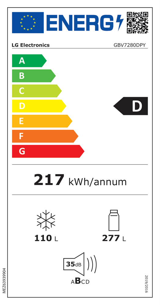 LG GBV7280DPY hamvasezüst, alulfagyasztós, Hűtő:277L, Fagyasztó:110L, DoorCooling + LINEAR Cooling hűtőszekrény