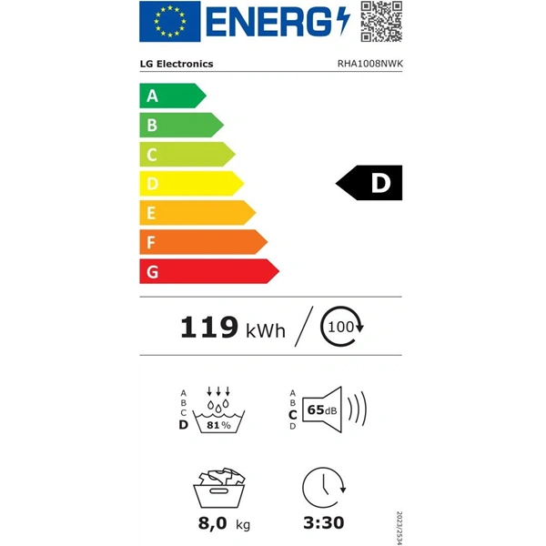 LG RHA1008NWK fehér, 8kg, hőszivattyús szárítógép