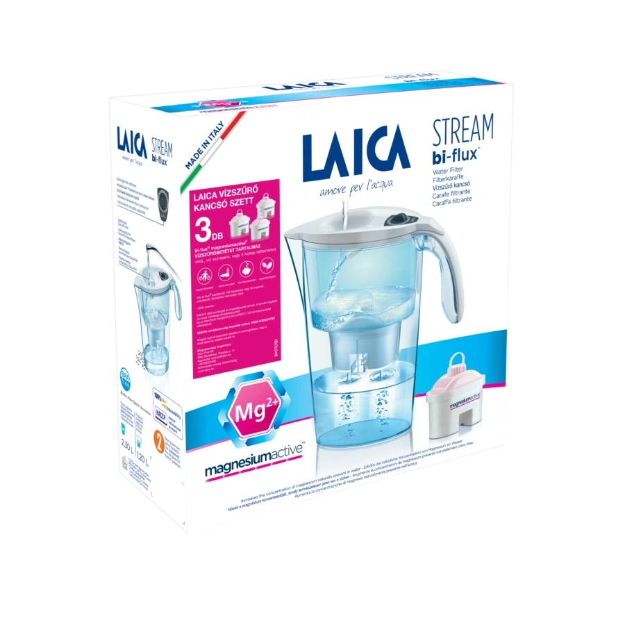 Laica J31EC05 Stream Line mechanikus kijelzővel fehér vízszűrő kancsó + 3db magnezium active bi-flux szűrő
