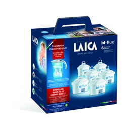 LAICA J996050 6 db-os bi-flux univerzális szűrőbetét LAICA STREAM LINE fehér mechanikus vízszűrő kancsóval, ajándékszett