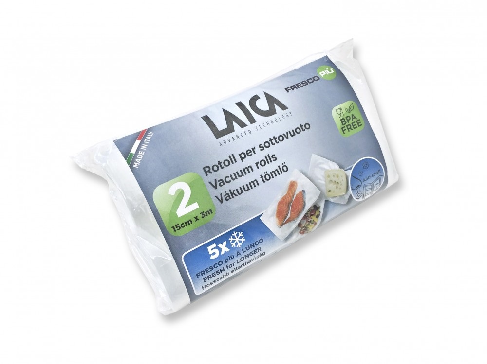 Laica VT36060 2 db légcsatornás, EXTRA erős 15 x 300 cm vákuumcsomagoló tekercs, BPA mentes vákuumfólia tömlő