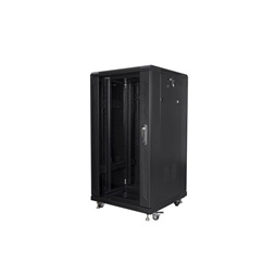 Lanberg 19" 22U SZÉL:600mm MÉLY:600mm MAG:1159mm lapraszerelt üvegajtós fekete rack szekrény (Újracsomagolt)