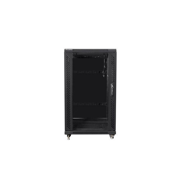 Lanberg 19" 22U SZÉL:600mm MÉLY:600mm MAG:1159mm lapraszerelt üvegajtós fekete rack szekrény (Újracsomagolt)