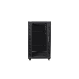 Lanberg 19" 22U SZÉL:600mm MÉLY:600mm MAG:1159mm lapraszerelt üvegajtós fekete rack szekrény (Újracsomagolt)