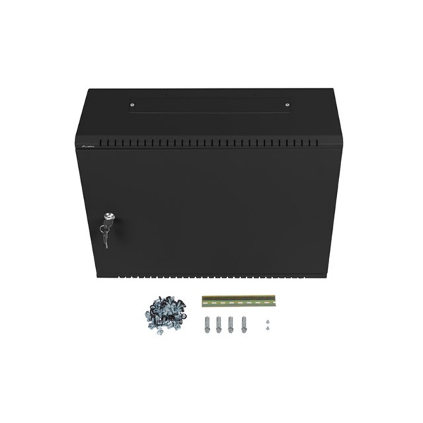 Lanberg 19" 4U+3U SZÉL:540mm MÉLY:200mm MAG:400mm fémajtós fekete fali rack szekrény
