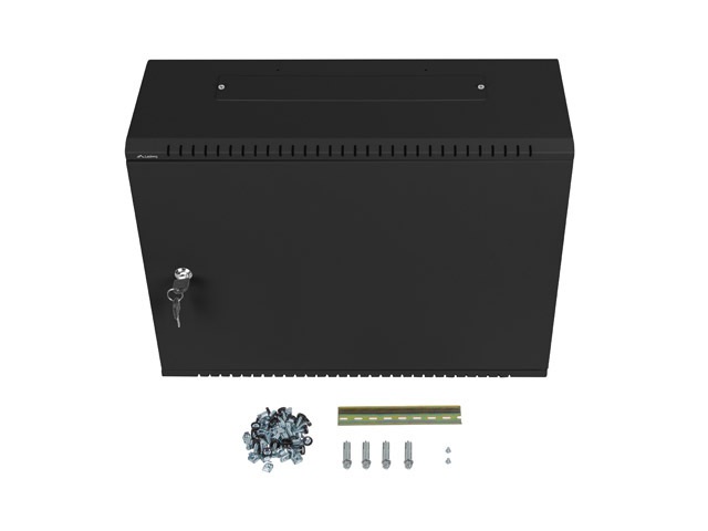 Lanberg 19" 4U+3U SZÉL:540mm MÉLY:200mm MAG:400mm fémajtós fekete fali rack szekrény