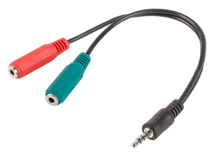 Lanberg AD-0023-BK 20cm Mini Jack 3.5 mm apa 4pin - 2x Mini Jack 3.5mm anya 3pin fekete átalakító kábel