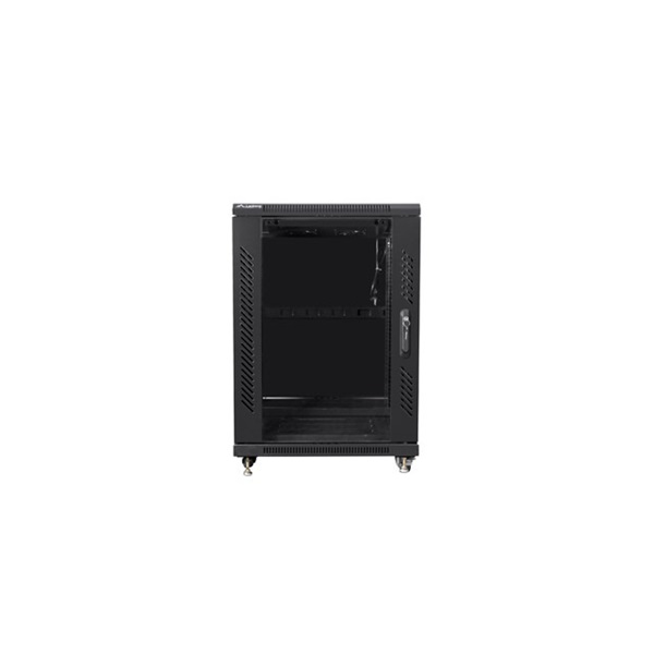 Lanberg FA01-6615-12B 15U SZÉL:600mm MÉLY:600mm MAG:848mm összeszerelt üvegajtós fekete rack szekrény