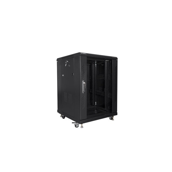 Lanberg FA01-6615-12B 15U SZÉL:600mm MÉLY:600mm MAG:848mm összeszerelt üvegajtós fekete rack szekrény