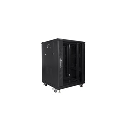 Lanberg FA01-6615-12B 15U SZÉL:600mm MÉLY:600mm MAG:848mm összeszerelt üvegajtós fekete rack szekrény
