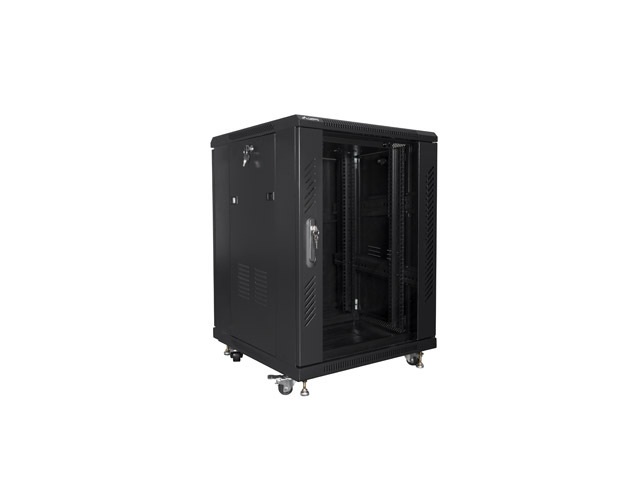 Lanberg FA01-6615-12B 15U SZÉL:600mm MÉLY:600mm MAG:848mm összeszerelt üvegajtós fekete rack szekrény