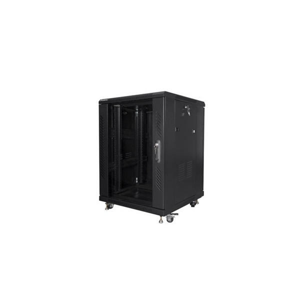 Lanberg FA01-6615-12B 15U SZÉL:600mm MÉLY:600mm MAG:848mm összeszerelt üvegajtós fekete rack szekrény