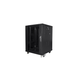 Lanberg FA01-6615-12B 15U SZÉL:600mm MÉLY:600mm MAG:848mm összeszerelt üvegajtós fekete rack szekrény