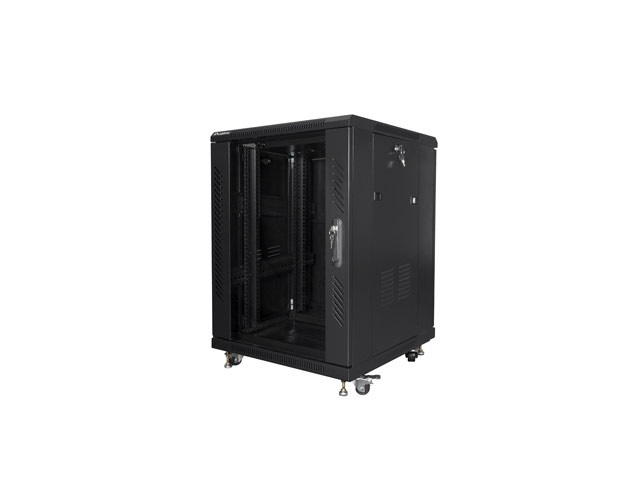 Lanberg FA01-6615-12B 15U SZÉL:600mm MÉLY:600mm MAG:848mm összeszerelt üvegajtós fekete rack szekrény