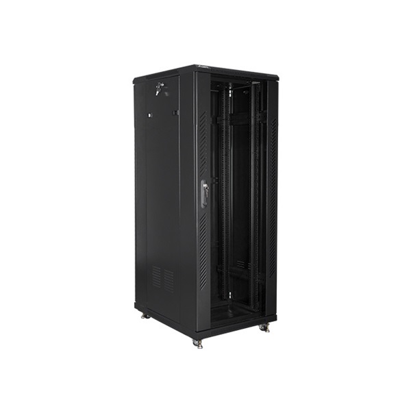 Lanberg FA01-6832-12B 32U SZÉL:600mm MÉLY:800mm MAG:1603mm összeszerelt üvegajtós fekete rack szekrény