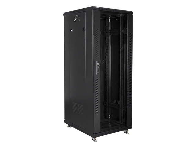 Lanberg FA01-6832-12B 32U SZÉL:600mm MÉLY:800mm MAG:1603mm összeszerelt üvegajtós fekete rack szekrény