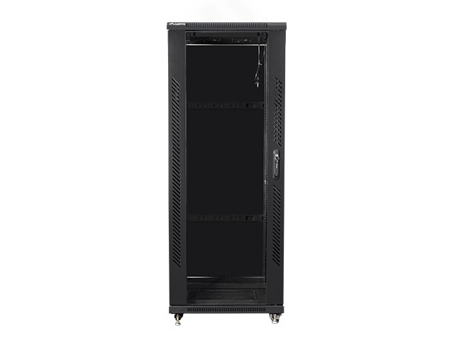 Lanberg FA01-6832-12B 32U SZÉL:600mm MÉLY:800mm MAG:1603mm összeszerelt üvegajtós fekete rack szekrény