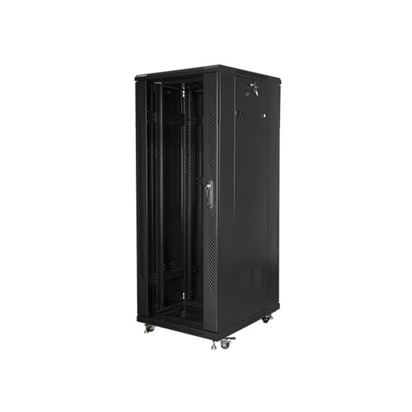 Lanberg FA01-6832-12B 32U SZÉL:600mm MÉLY:800mm MAG:1603mm összeszerelt üvegajtós fekete rack szekrény