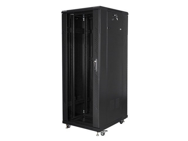 Lanberg FA01-6832-12B 32U SZÉL:600mm MÉLY:800mm MAG:1603mm összeszerelt üvegajtós fekete rack szekrény