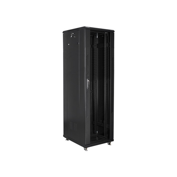 Lanberg FA01-8047-12B 47U SZÉL:800mm MÉLY:1000mm MAG:2277mm összeszerelt üvegajtós fekete rack szekrény