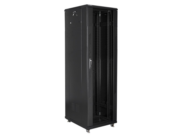 Lanberg FA01-8047-12B 47U SZÉL:800mm MÉLY:1000mm MAG:2277mm összeszerelt üvegajtós fekete rack szekrény