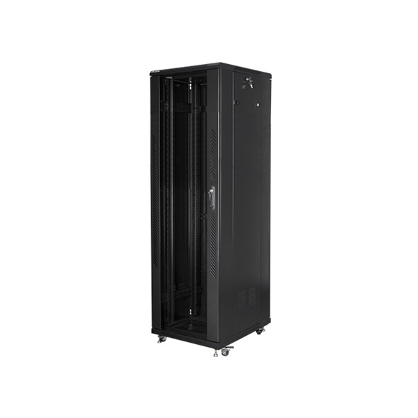 Lanberg FA01-8047-12B 47U SZÉL:800mm MÉLY:1000mm MAG:2277mm összeszerelt üvegajtós fekete rack szekrény