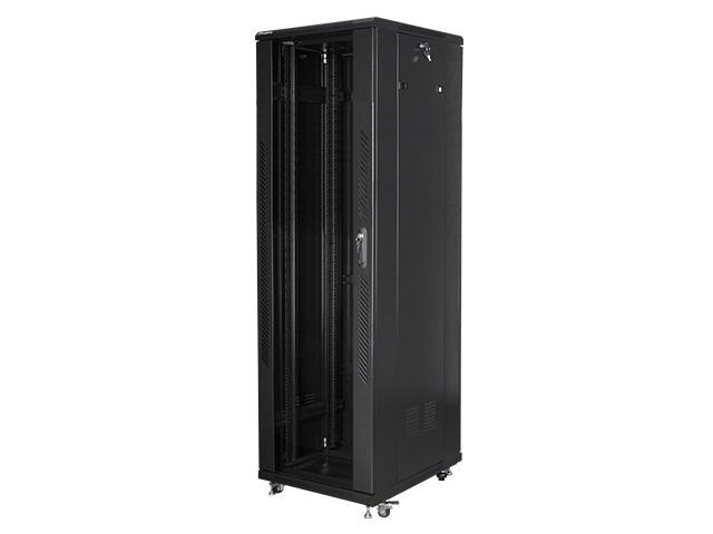Lanberg FA01-8047-12B 47U SZÉL:800mm MÉLY:1000mm MAG:2277mm összeszerelt üvegajtós fekete rack szekrény