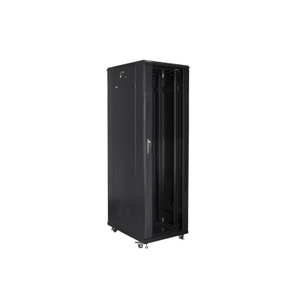 Lanberg FA01-8842-12B 42U SZÉL:800mm MÉLY:800mm MAG:2047mm összeszerelt üvegajtós fekete rack szekrény