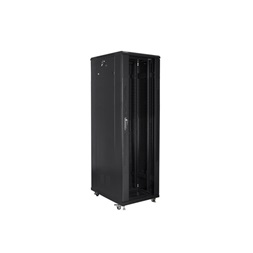 Lanberg FA01-8842-12B 42U SZÉL:800mm MÉLY:800mm MAG:2047mm összeszerelt üvegajtós fekete rack szekrény