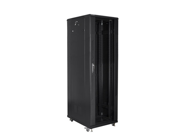 Lanberg FA01-8842-12B 42U SZÉL:800mm MÉLY:800mm MAG:2047mm összeszerelt üvegajtós fekete rack szekrény