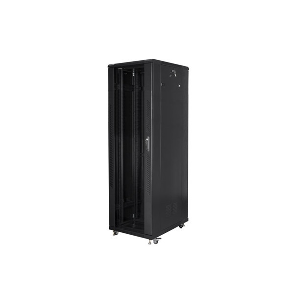 Lanberg FA01-8842-12B 42U SZÉL:800mm MÉLY:800mm MAG:2047mm összeszerelt üvegajtós fekete rack szekrény