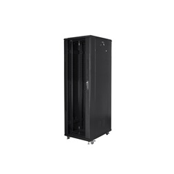 Lanberg FA01-8842-12B 42U SZÉL:800mm MÉLY:800mm MAG:2047mm összeszerelt üvegajtós fekete rack szekrény