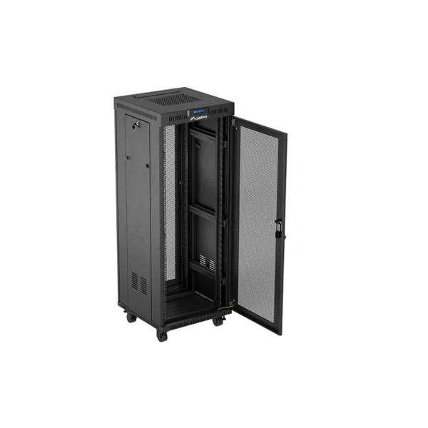 Lanberg FF01-6632-23BL 19" 32U SZÉL:600mm MÉLY:600mm MAG:1603mm lapraszerelt LCD hálós fémajtós fekete rack szekrény
