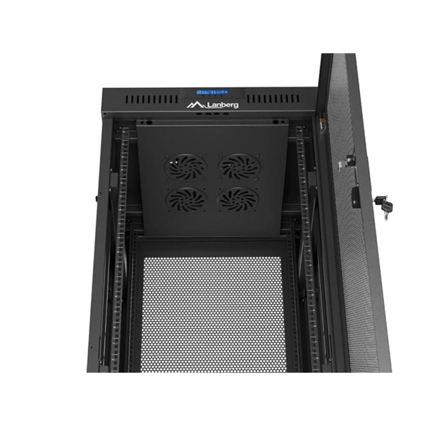 Lanberg FF01-6632-23BL 19" 32U SZÉL:600mm MÉLY:600mm MAG:1603mm lapraszerelt LCD hálós fémajtós fekete rack szekrény