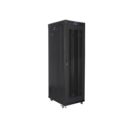 Lanberg FF01-6042-23BL 19" 27U SZÉL:600mm MÉLY:1200mm MAG:1438mm lapraszerelt LCD üvegajtós fekete rack szekrény