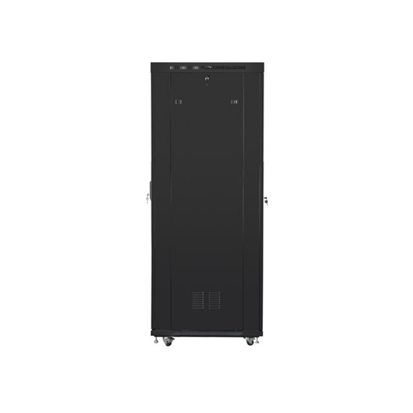 Lanberg FF01-6042-23BL 19" 27U SZÉL:600mm MÉLY:1200mm MAG:1438mm lapraszerelt LCD üvegajtós fekete rack szekrény