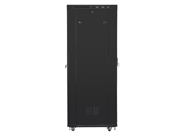 Lanberg FF01-6042-23BL 19" 27U SZÉL:600mm MÉLY:1200mm MAG:1438mm lapraszerelt LCD üvegajtós fekete rack szekrény