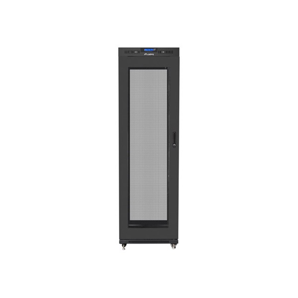 Lanberg FF01-6042-23BL 19" 27U SZÉL:600mm MÉLY:1200mm MAG:1438mm lapraszerelt LCD üvegajtós fekete rack szekrény