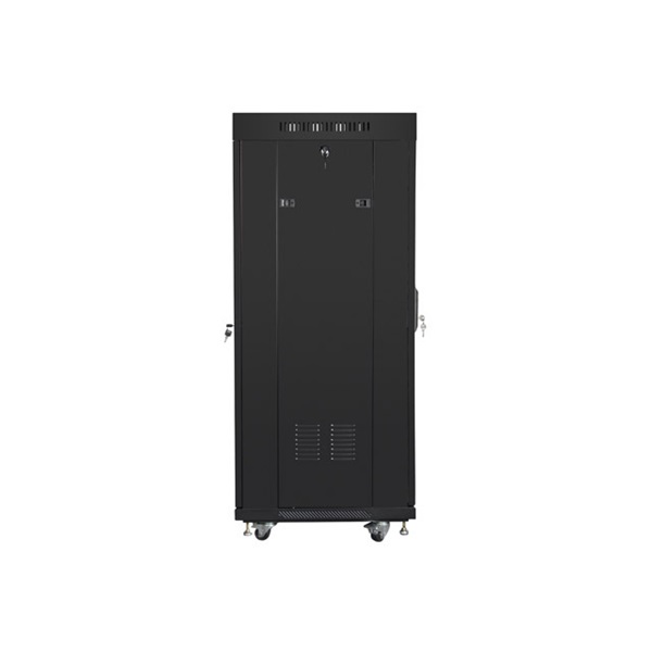 Lanberg FF01-6627-23BL 19" 27U SZÉL:600mm MÉLY:600mm MAG:1461mm lapraszerelt LCD hálós fémajtós fekete rack szekrény