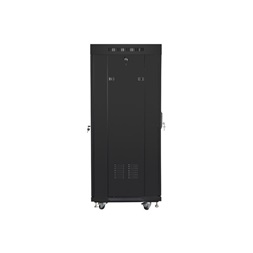 Lanberg FF01-6627-23BL 19" 27U SZÉL:600mm MÉLY:600mm MAG:1461mm lapraszerelt LCD hálós fémajtós fekete rack szekrény