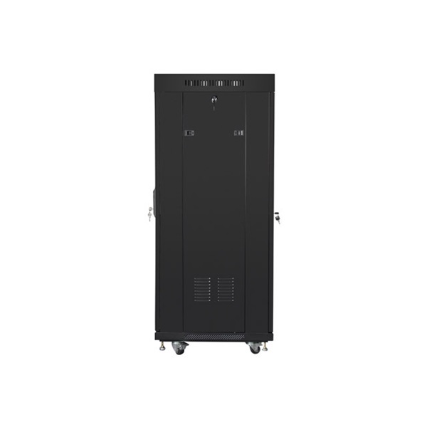 Lanberg FF01-6627-23BL 19" 27U SZÉL:600mm MÉLY:600mm MAG:1461mm lapraszerelt LCD hálós fémajtós fekete rack szekrény